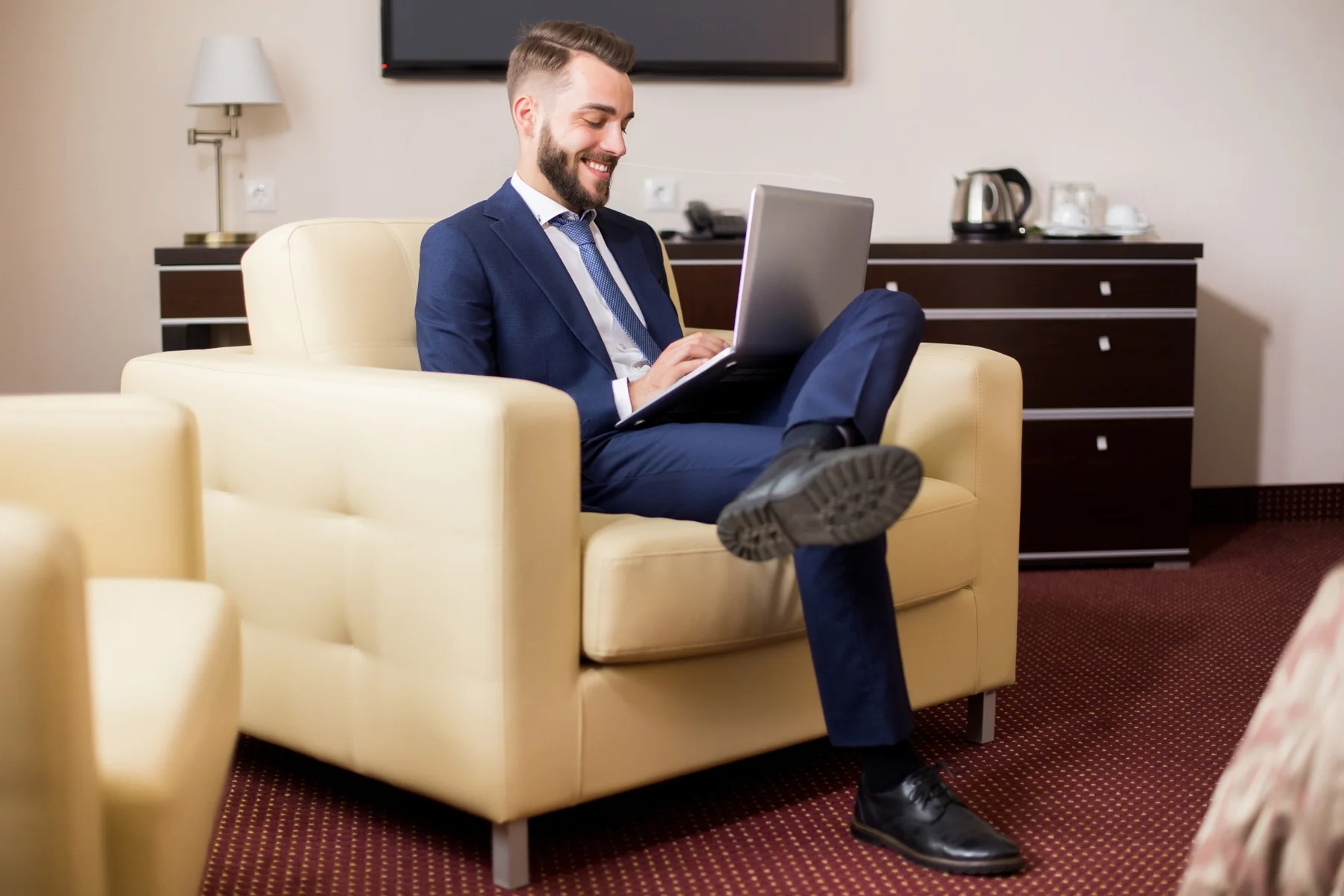 Professional joining an online immigration consultation while travelling