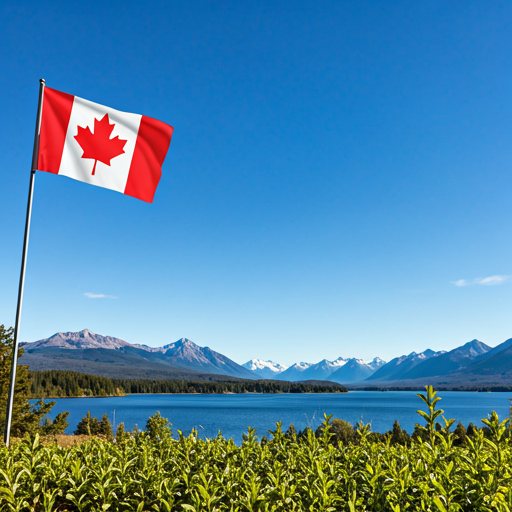 Canadian flag in a mountain landscape